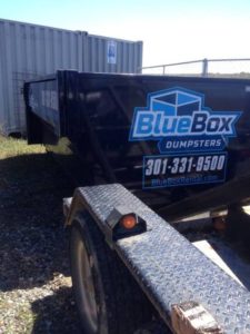 Blue Box Rentals dumpster from the Hagerstown, MD-based dumpster rental company.