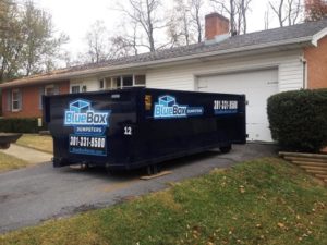 Rental dumpster for a spring cleaning project from Blue Box Rental in Hagerstown, MD