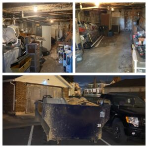 Basement clean out before and after in Hagerstown, MD using a BlueBox rental dumpster