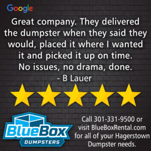 BlueBox Rental dumpster rental review in Hagerstown